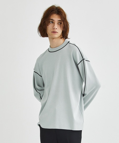 LiNoH(リノー)の「COTTON EMBROIDER CREW NECK KNIT/エンブロイダリーコットンニット(ニット/セーター・メンズ・ライトグレー/ブラック/ライトグリーン/オレンジ・1/2)」の3枚目の写真
