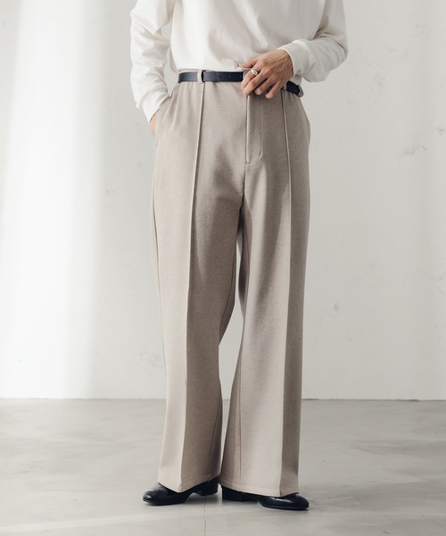 epnok（エプノック）の「ワイドストレートニットソーパンツ（スラックス・メンズ・グレイッシュベージュ/チャコールグレー・SMALL/MEDIUM/LARGE）」の15枚目の写真