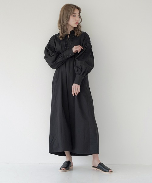 Lull（ルル）の「【Lull / ルル】レースアップロングシャツワンピース（ワンピース・レディース・ブラック/ホワイト・ONESIZE）」の2枚目の写真
