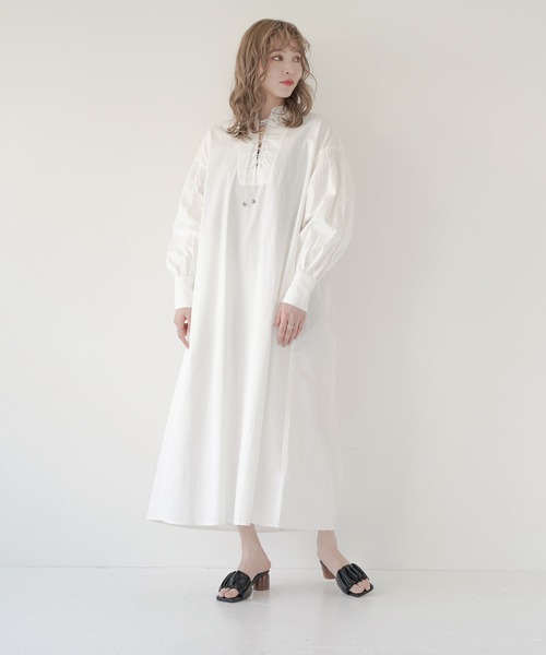 Lull（ルル）の「【Lull / ルル】レースアップロングシャツワンピース（ワンピース・レディース・ブラック/ホワイト・ONESIZE）」の14枚目の写真