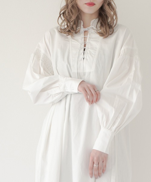 Lull（ルル）の「【Lull / ルル】レースアップロングシャツワンピース（ワンピース・レディース・ブラック/ホワイト・ONESIZE）」の21枚目の写真