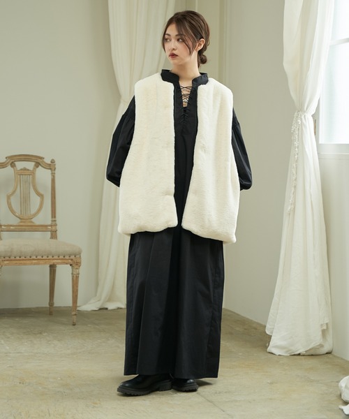 Lull（ルル）の「【Lull / ルル】レースアップロングシャツワンピース（ワンピース・レディース・ブラック/ホワイト・ONESIZE）」の7枚目の写真
