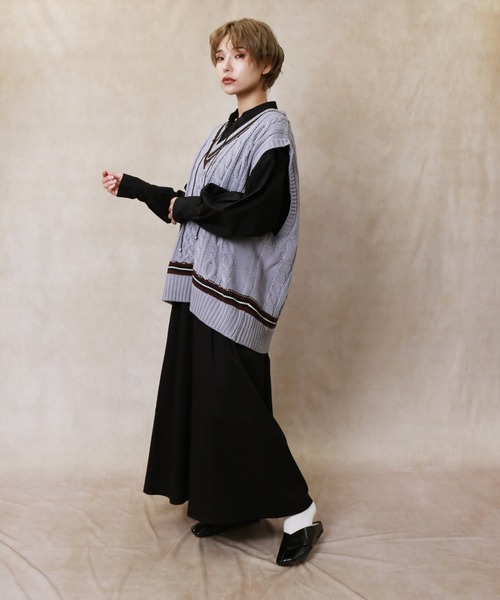 Lull（ルル）の「【Lull / ルル】レースアップロングシャツワンピース（ワンピース・レディース・ブラック/ホワイト・ONESIZE）」の10枚目の写真