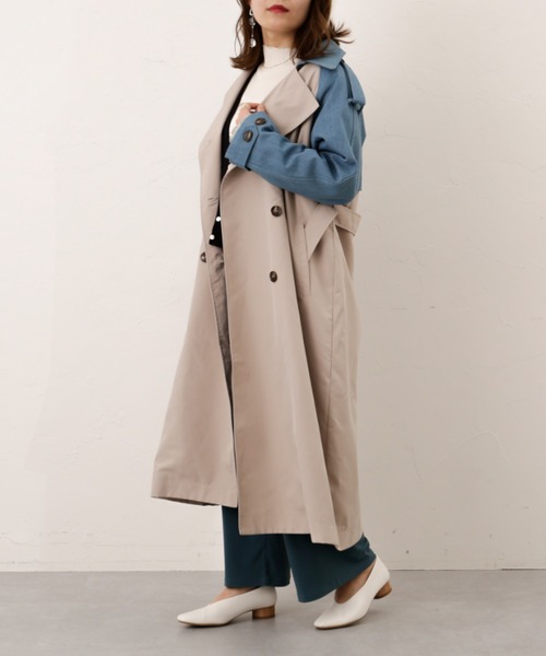 Thevon(ゼボン)の「デニムドッキングトレンチコート(トレンチコート・レディース・チャコールグレー/ベージュ/カーキ・FREE)」の3枚目の写真