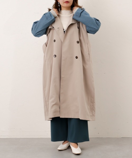 Thevon(ゼボン)の「デニムドッキングトレンチコート(トレンチコート・レディース・チャコールグレー/ベージュ/カーキ・FREE)」の4枚目の写真
