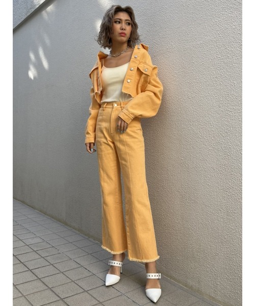 EGOIST(エゴイスト)の「加工ツイルセミフレアパンツ(その他パンツ・レディース・オレンジ/アイボリー・S/M)」の6枚目の写真