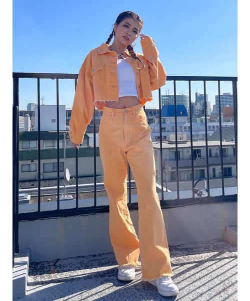 EGOIST(エゴイスト)の「加工ツイルセミフレアパンツ(その他パンツ・レディース・オレンジ/アイボリー・S/M)」の7枚目の写真