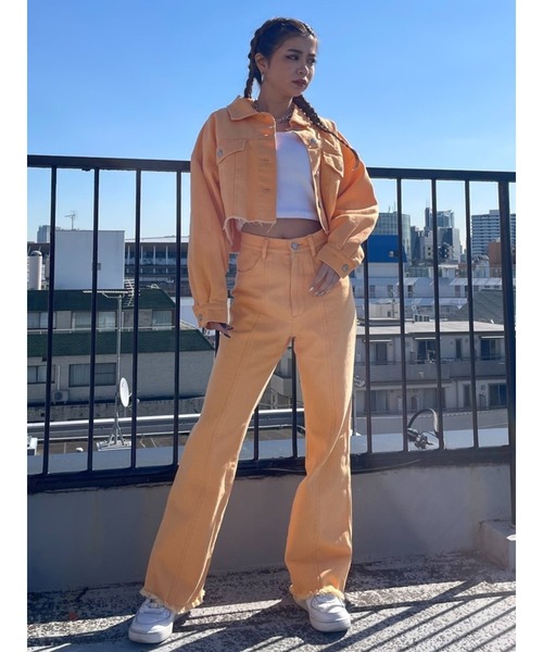 EGOIST(エゴイスト)の「加工ツイルセミフレアパンツ(その他パンツ・レディース・オレンジ/アイボリー・S/M)」の9枚目の写真