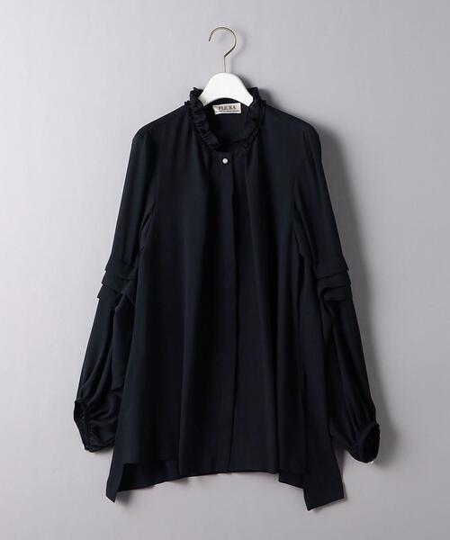 FLICKA(フリッカ)の「【別注】<FLICKA(フリッカ)>フリルネック ブラウス(シャツ/ブラウス・レディース・ブラック/ネイビー・FREE)」の1枚目の写真