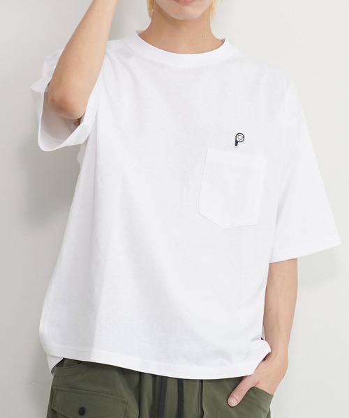 PEN FIELD（ペンフィールド）の「Penfield/ペンフィールド ワンポイント ワッペン ロゴ バックプリント ポケット付 綿100% 半袖 Tシャツ（Tシャツ/カットソー・レディース・ネイビー/ブラック/ベージュ/ホワイト・LL/L/M）」の21枚目の写真