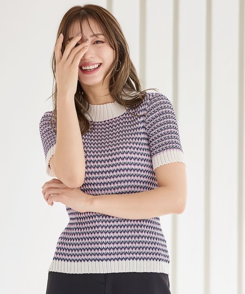 KOBE LETTUCE（コウベレタス）の「マルチカラーハイネックリブニット（ニット/セーター・レディース・ネイビー/オレンジ/グリーン・FREE）」の3枚目の写真