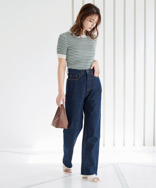 KOBE LETTUCE（コウベレタス）の「マルチカラーハイネックリブニット（ニット/セーター・レディース・ネイビー/オレンジ/グリーン・FREE）」の6枚目の写真