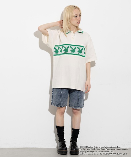X-girl(エックスガール)の「Playboy × X-girl BIG POLO SHIRT(シャツ/ブラウス・レディース・ホワイト/ブラック・M/S)」の9枚目の写真