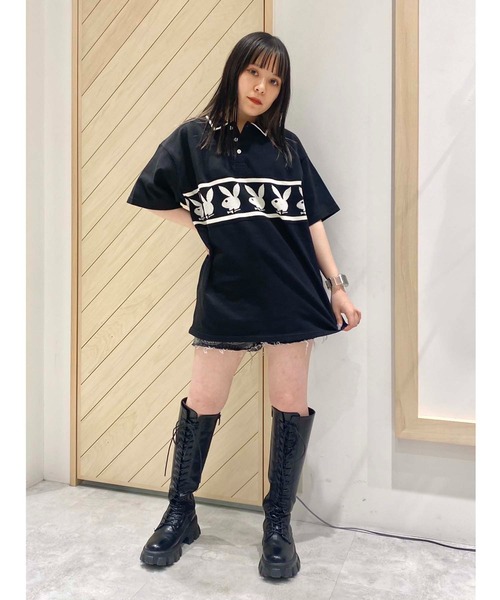 X-girl(エックスガール)の「Playboy × X-girl BIG POLO SHIRT(シャツ/ブラウス・レディース・ホワイト/ブラック・M/S)」の18枚目の写真