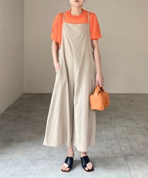 She's Closet（シーズクローゼット）の「リネンコットンバックリボンオールインワンワイドパンツキャミサロペット（サロペット/オーバーオール・レディース）」