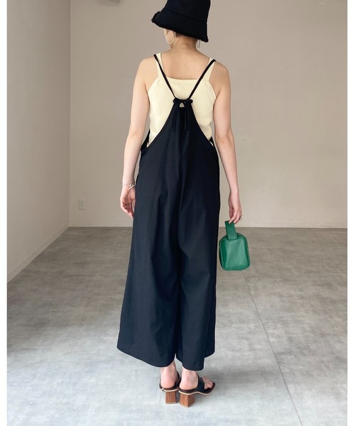 セール】リネンコットンバックリボンオールインワンワイドパンツ