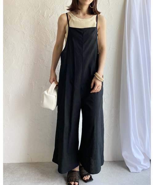 She's Closet(シーズクローゼット)の「リネンコットンバックリボンオールインワンワイドパンツキャミサロペット(サロペット/オーバーオール・レディース・ブラック/カーキ/グレイッシュベージュ・FREE)」の13枚目の写真