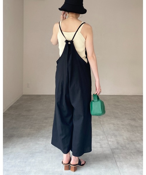 セール】リネンコットンバックリボンオールインワンワイドパンツ