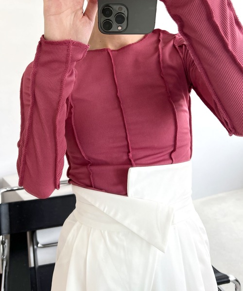 chuclla（チュクラ）の「ステッチメロー カットソーロンT chw22s142（Tシャツ/カットソー・レディース・ライトブルー/レッド・FREE）」の2枚目の写真