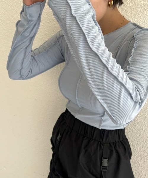 chuclla（チュクラ）の「ステッチメロー カットソーロンT chw22s142（Tシャツ/カットソー・レディース・ライトブルー/レッド・FREE）」の11枚目の写真