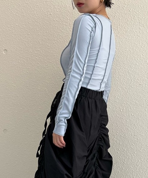 chuclla（チュクラ）の「ステッチメロー カットソーロンT chw22s142（Tシャツ/カットソー・レディース・ライトブルー/レッド・FREE）」の12枚目の写真