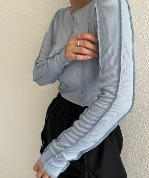 chuclla（チュクラ）の「ステッチメロー カットソーロンT chw22s142（Tシャツ/カットソー・レディース・ライトブルー/レッド・FREE）」の14枚目の写真