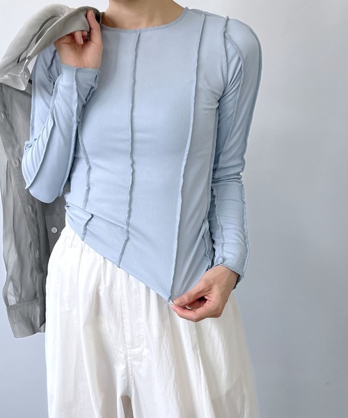 chuclla（チュクラ）の「ステッチメロー カットソーロンT chw22s142（Tシャツ/カットソー・レディース・ライトブルー/レッド・FREE）」の3枚目の写真