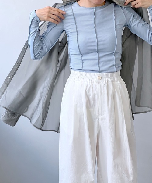 chuclla（チュクラ）の「ステッチメロー カットソーロンT chw22s142（Tシャツ/カットソー・レディース・ライトブルー/レッド・FREE）」の4枚目の写真