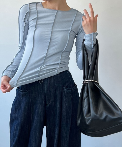 chuclla（チュクラ）の「ステッチメロー カットソーロンT chw22s142（Tシャツ/カットソー・レディース・ライトブルー/レッド・FREE）」の10枚目の写真