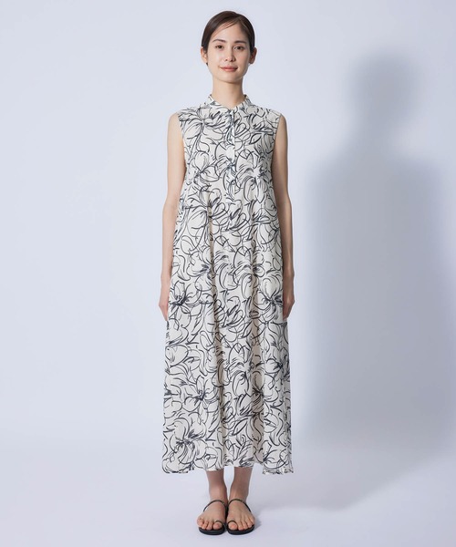 ROPE'(ロペ)の「【DEVEAUX】ペイントフラワーバンドカラーエアリーワンピース(ワンピース・レディース・ホワイト/ブラウン・38/36)」の7枚目の写真