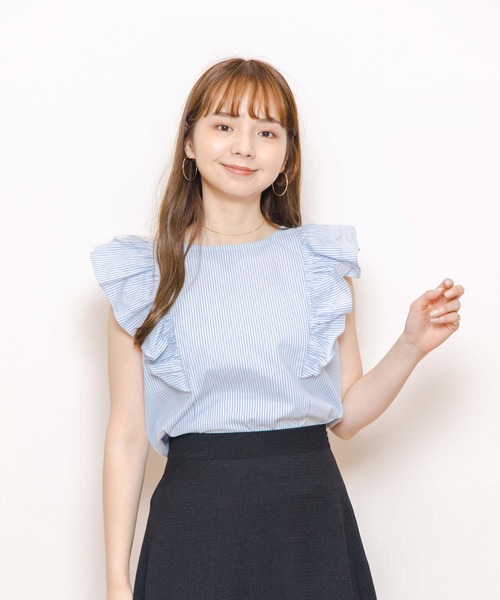 flower（フラワー）の「バタフライストライプブラウス（シャツ/ブラウス・レディース・ベージュ/ブルー・FREE）」の5枚目の写真