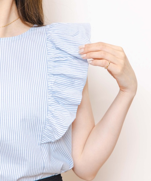 flower（フラワー）の「バタフライストライプブラウス（シャツ/ブラウス・レディース・ベージュ/ブルー・FREE）」の10枚目の写真