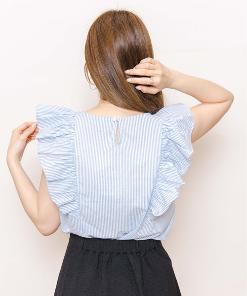 flower（フラワー）の「バタフライストライプブラウス（シャツ/ブラウス・レディース・ベージュ/ブルー・FREE）」の11枚目の写真