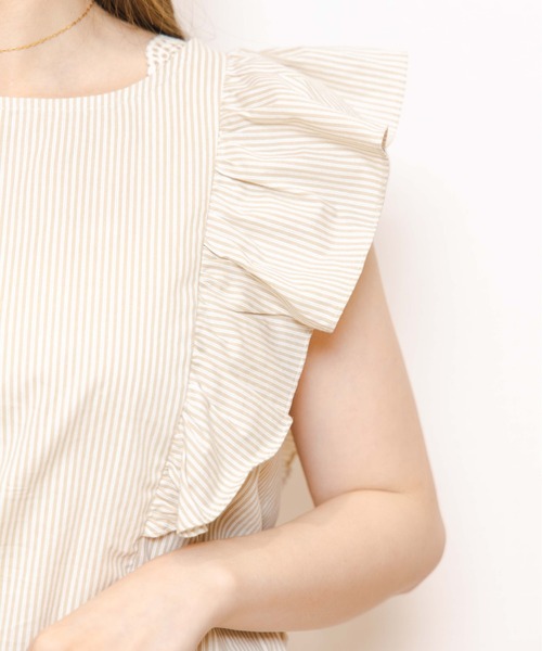 flower（フラワー）の「バタフライストライプブラウス（シャツ/ブラウス・レディース・ベージュ/ブルー・FREE）」の13枚目の写真