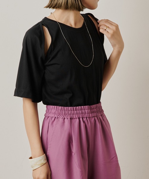 Omekashi（オメカシ）の「デザインアームTシャツ（Tシャツ/カットソー・レディース・オフホワイト/キャメル/ブラック・FREE）」の3枚目の写真