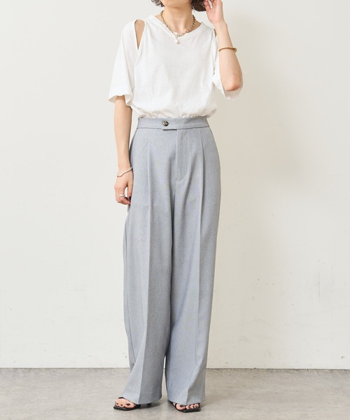 Omekashi（オメカシ）の「デザインアームTシャツ（Tシャツ/カットソー・レディース・オフホワイト/キャメル/ブラック・FREE）」の12枚目の写真