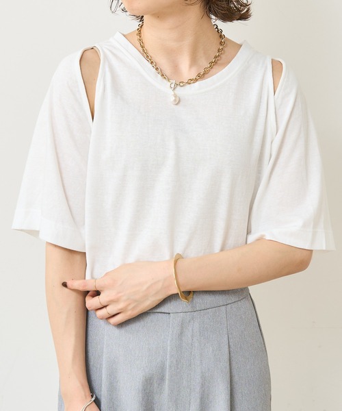 Omekashi（オメカシ）の「デザインアームTシャツ（Tシャツ/カットソー・レディース・オフホワイト/キャメル/ブラック・FREE）」の4枚目の写真