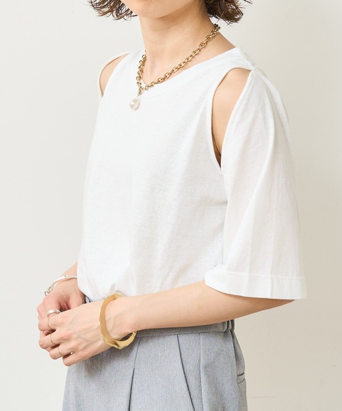 Omekashi（オメカシ）の「デザインアームTシャツ（Tシャツ/カットソー・レディース・オフホワイト/キャメル/ブラック・FREE）」の6枚目の写真