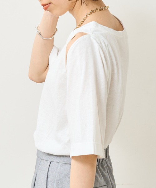 Omekashi（オメカシ）の「デザインアームTシャツ（Tシャツ/カットソー・レディース・オフホワイト/キャメル/ブラック・FREE）」の7枚目の写真