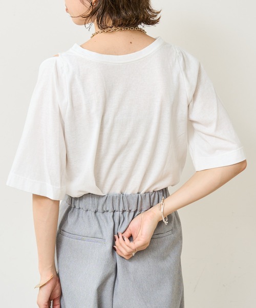 Omekashi（オメカシ）の「デザインアームTシャツ（Tシャツ/カットソー・レディース・オフホワイト/キャメル/ブラック・FREE）」の8枚目の写真