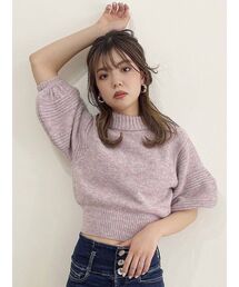 ボリュームスリーブハーフニット