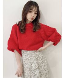 ボリュームスリーブハーフニット