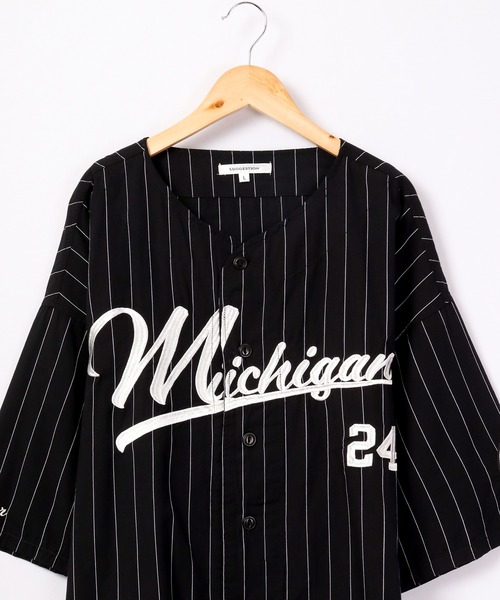 SUGGESTION（サジェッション）の「SUGGESTION ワイドシルエット 半袖ベースボールシャツ（スタジャン・メンズ・グリーン/ネイビー/ホワイト系1/ブラック系1/ブラック/ネイビー系1・M/L）」の16枚目の写真