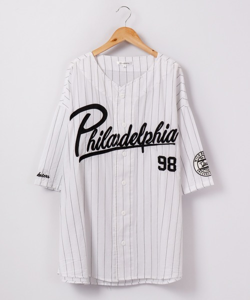 SUGGESTION（サジェッション）の「SUGGESTION ワイドシルエット 半袖ベースボールシャツ（スタジャン・メンズ・グリーン/ネイビー/ホワイト系1/ブラック系1/ブラック/ネイビー系1・M/L）」の7枚目の写真