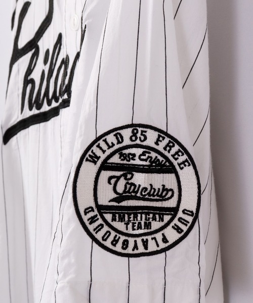 SUGGESTION（サジェッション）の「SUGGESTION ワイドシルエット 半袖ベースボールシャツ（スタジャン・メンズ・グリーン/ネイビー/ホワイト系1/ブラック系1/ブラック/ネイビー系1・M/L）」の10枚目の写真