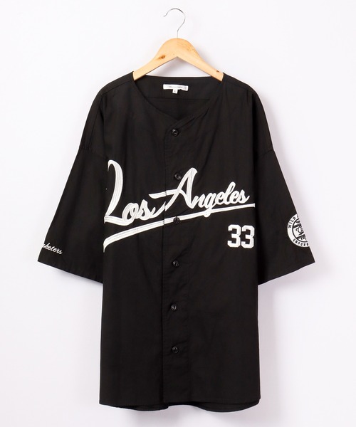 SUGGESTION（サジェッション）の「SUGGESTION ワイドシルエット 半袖ベースボールシャツ（スタジャン・メンズ・グリーン/ネイビー/ホワイト系1/ブラック系1/ブラック/ネイビー系1・M/L）」の12枚目の写真