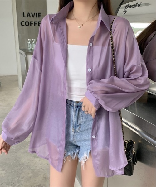 SONA（ソナ）の「SONYUNARA バルーンパフ袖シアーシャツ（シャツ/ブラウス・レディース・ホワイト/ブラック/ベージュ/パープル/グレー/ピンク/オレンジ/グリーン/ライトパープル/ローズ/アクア・FREE）」の8枚目の写真