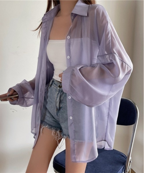 SONA（ソナ）の「SONYUNARA バルーンパフ袖シアーシャツ（シャツ/ブラウス・レディース・ホワイト/ブラック/ベージュ/パープル/グレー/ピンク/オレンジ/グリーン/ライトパープル/ローズ/アクア・FREE）」の9枚目の写真