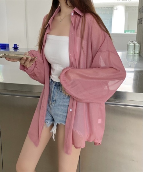 SONA（ソナ）の「SONYUNARA バルーンパフ袖シアーシャツ（シャツ/ブラウス・レディース・ホワイト/ブラック/ベージュ/パープル/グレー/ピンク/オレンジ/グリーン/ライトパープル/ローズ/アクア・FREE）」の10枚目の写真