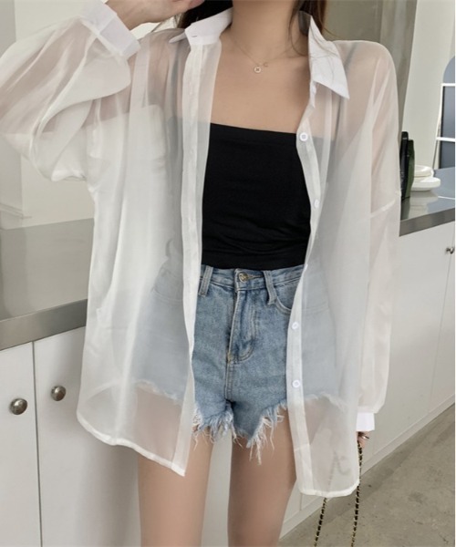 SONA（ソナ）の「SONYUNARA バルーンパフ袖シアーシャツ（シャツ/ブラウス・レディース・ホワイト/ブラック/ベージュ/パープル/グレー/ピンク/オレンジ/グリーン/ライトパープル/ローズ/アクア・FREE）」の2枚目の写真